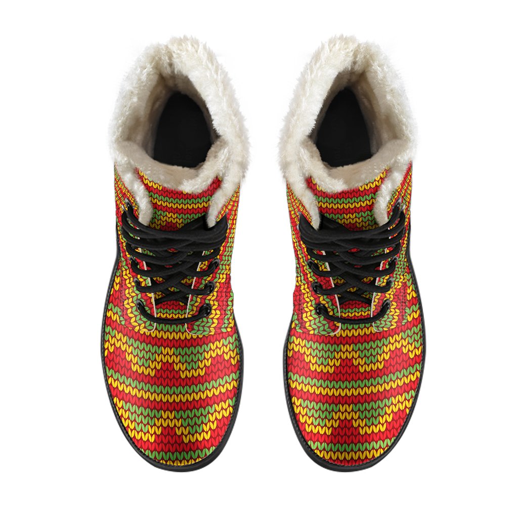 Rasta Reggae Color Print Faux Fur Leather Boots-JTAMIGO.COM