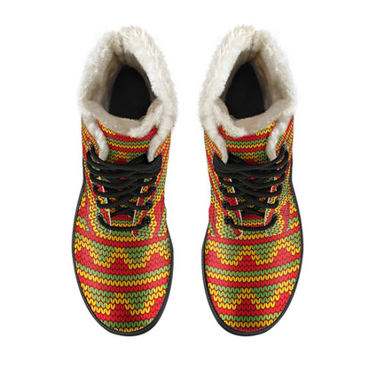 Rasta Reggae Color Print Faux Fur Leather Boots-JTAMIGO.COM