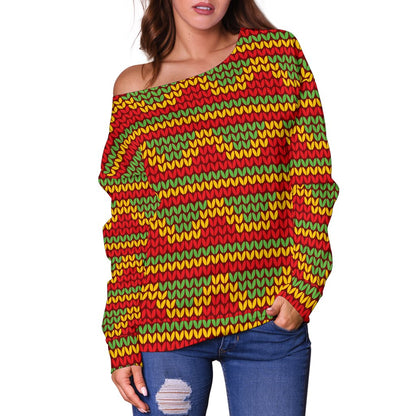 Rasta Reggae Color Print Off Shoulder Sweatshirt