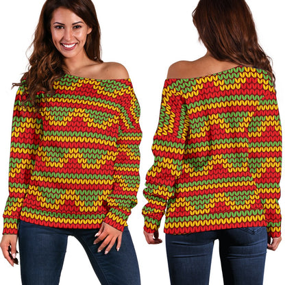 Rasta Reggae Color Print Off Shoulder Sweatshirt