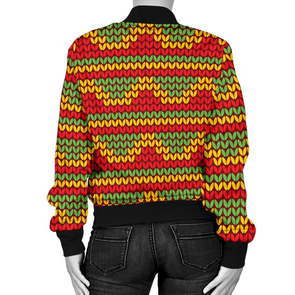 Rasta Reggae Color Print Women Casual Bomber Jacket