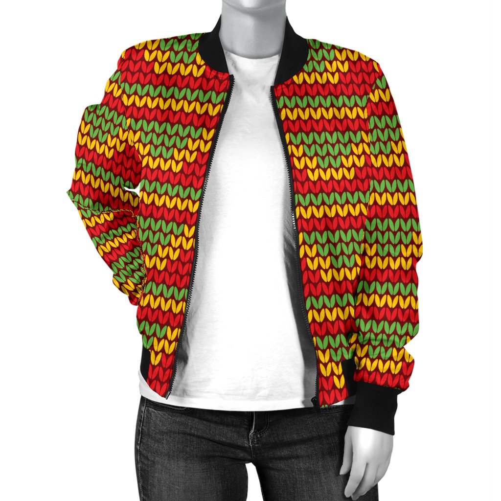 Rasta Reggae Color Print Women Casual Bomber Jacket