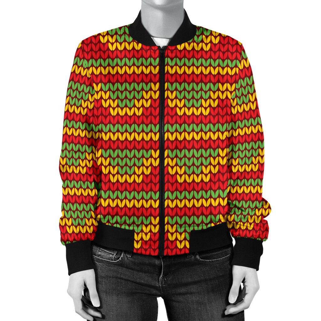 Rasta Reggae Color Print Women Casual Bomber Jacket