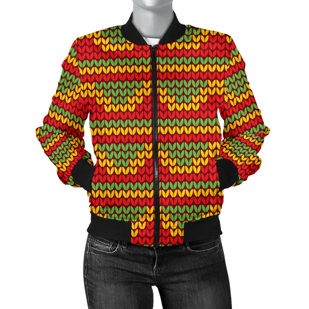 Rasta Reggae Color Print Women Casual Bomber Jacket