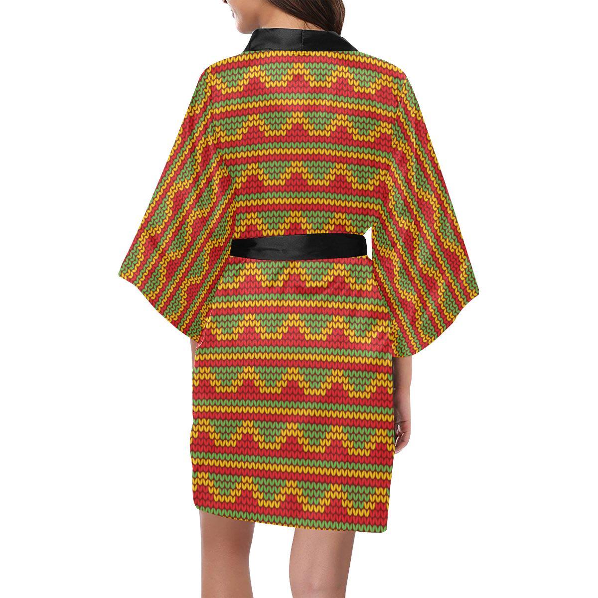 Rasta Reggae Color Print Women Short Kimono Robe