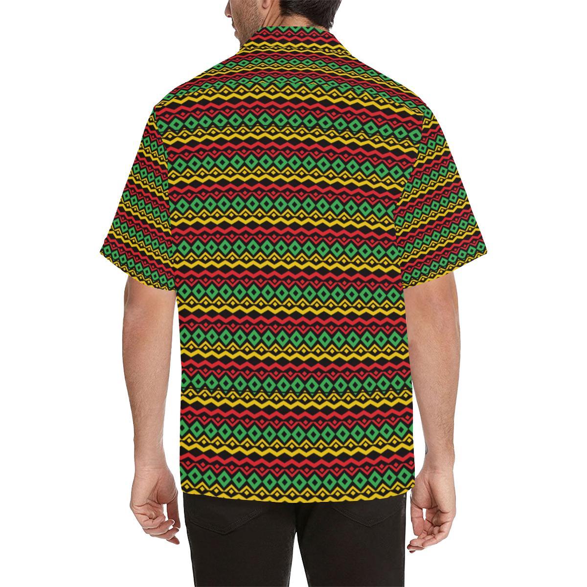 Rasta Reggae Color Themed Men Aloha Hawaiian Shirt