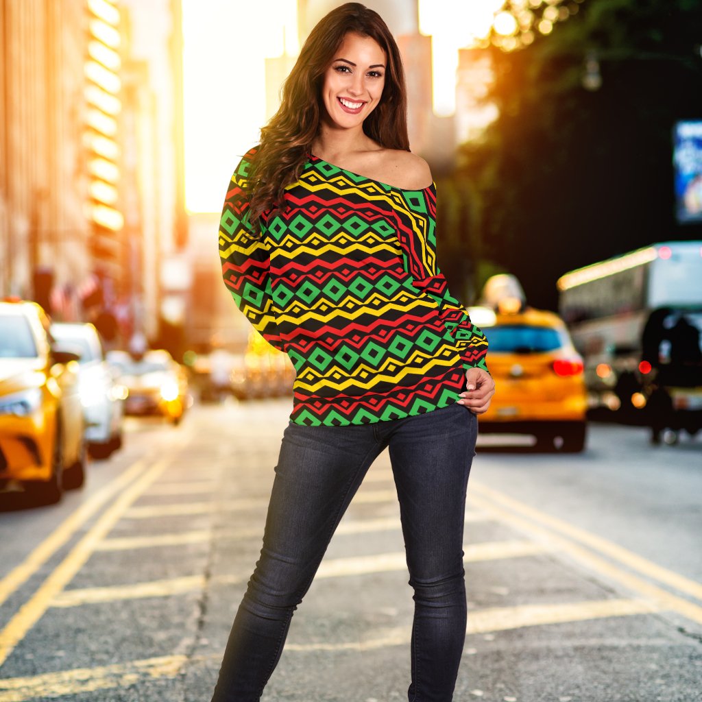 Rasta Reggae Color Themed Off Shoulder Sweatshirt