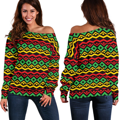 Rasta Reggae Color Themed Off Shoulder Sweatshirt