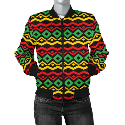 Rasta Reggae Color Themed Women Casual Bomber Jacket