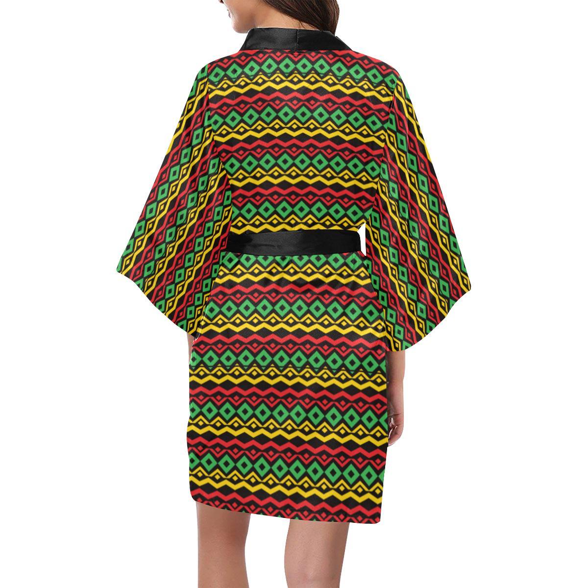 Rasta Reggae Color Themed Women Short Kimono Robe