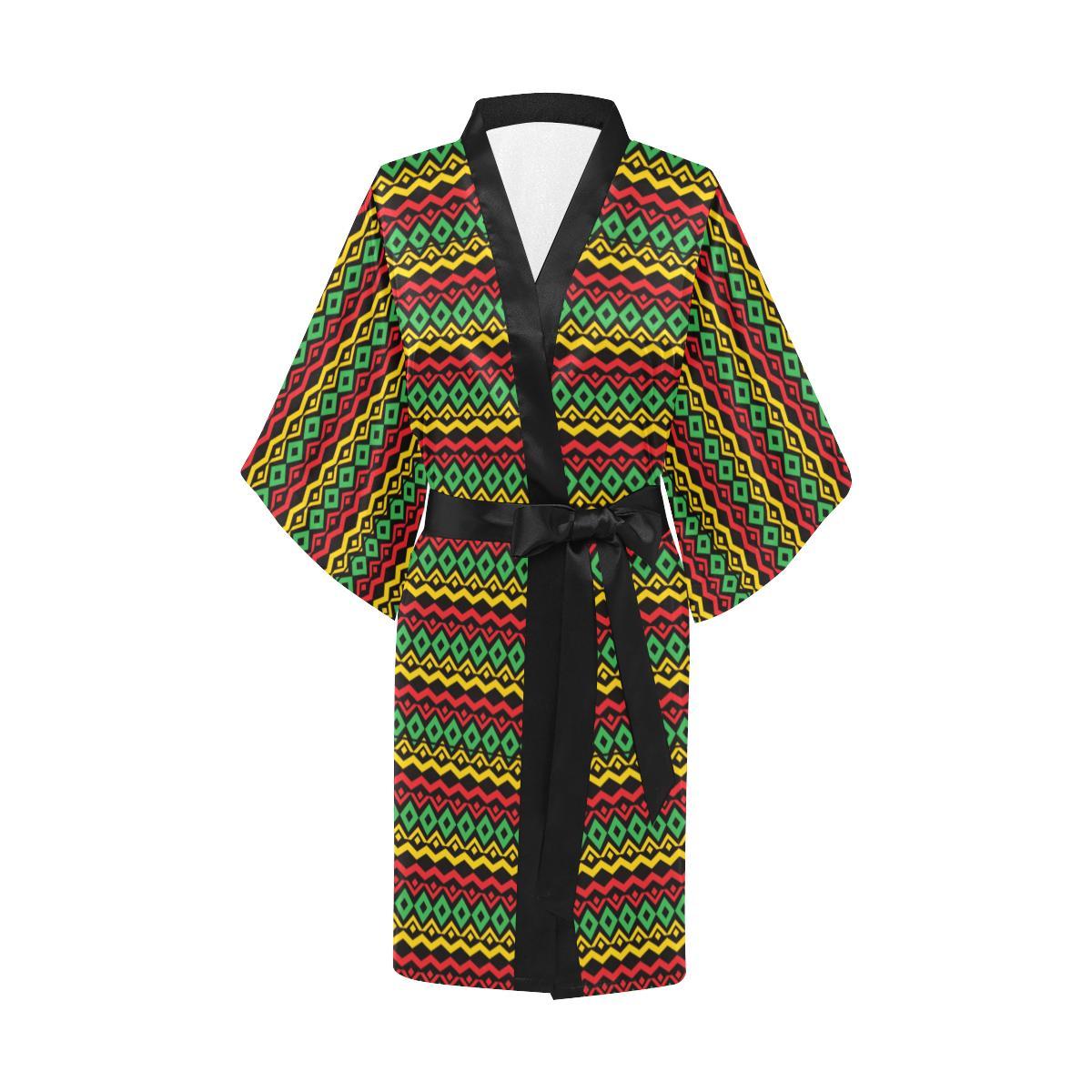 Rasta Reggae Color Themed Women Short Kimono Robe