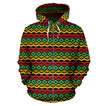 Rasta Reggae Color Themed Zip Up Hoodie