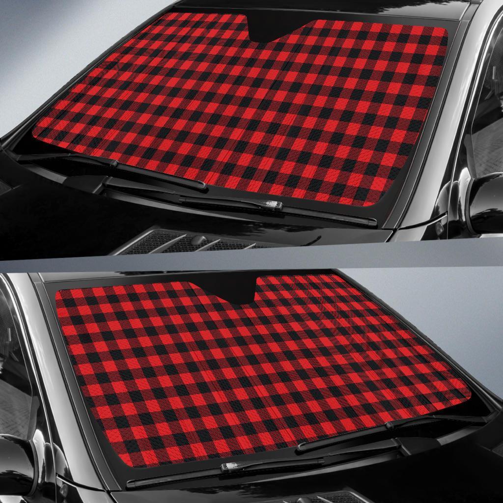 Red Black Buffalo Tartan Plaid Pattern Car Sun Shade For Windshield
