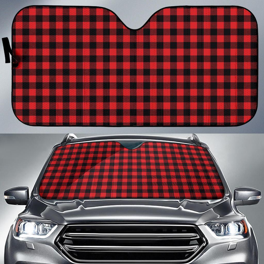 Red Black Buffalo Tartan Plaid Pattern Car Sun Shade For Windshield