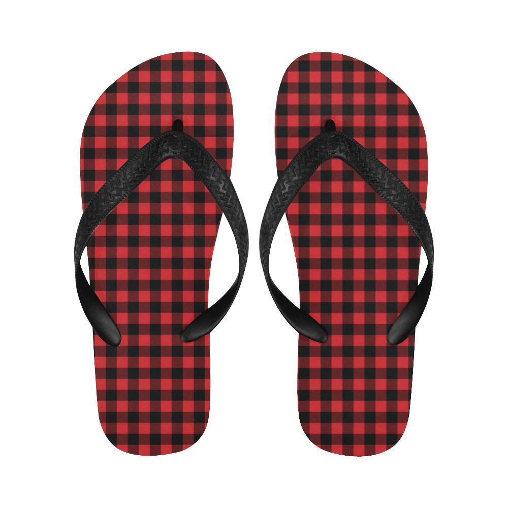 Red Black Buffalo Tartan Plaid Pattern Flip Flops-JTAMIGO.COM