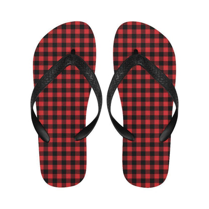 Red Black Buffalo Tartan Plaid Pattern Flip Flops-JTAMIGO.COM