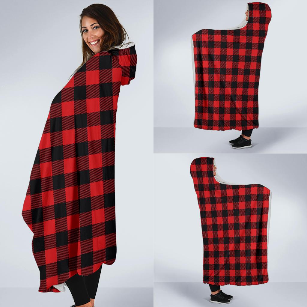 Red Black Buffalo Tartan Plaid Pattern Hooded Blanket-JTAMIGO.COM