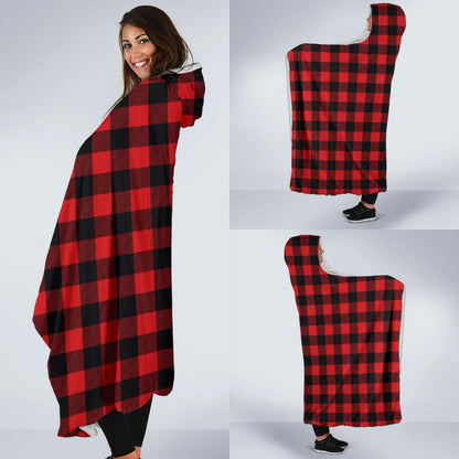 Red Black Buffalo Tartan Plaid Pattern Hooded Blanket-JTAMIGO.COM