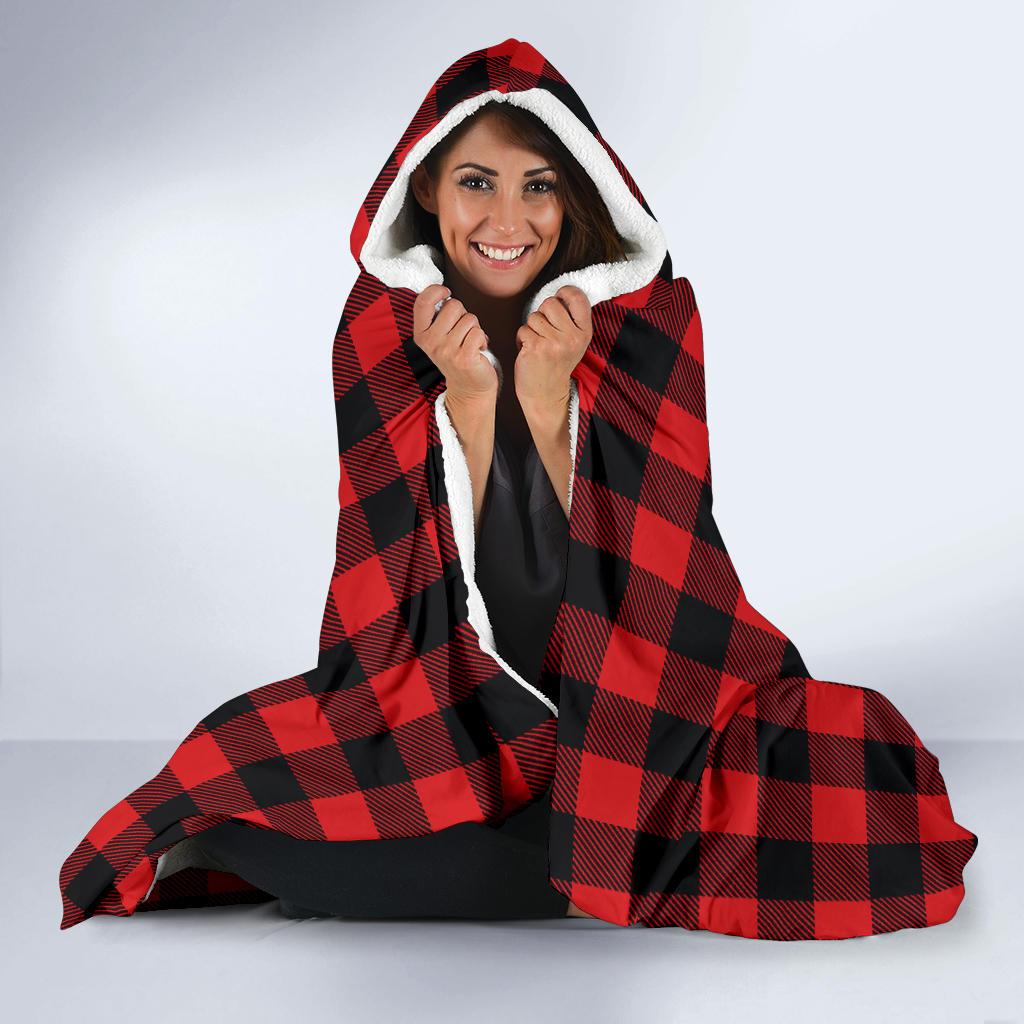 Red Black Buffalo Tartan Plaid Pattern Hooded Blanket-JTAMIGO.COM
