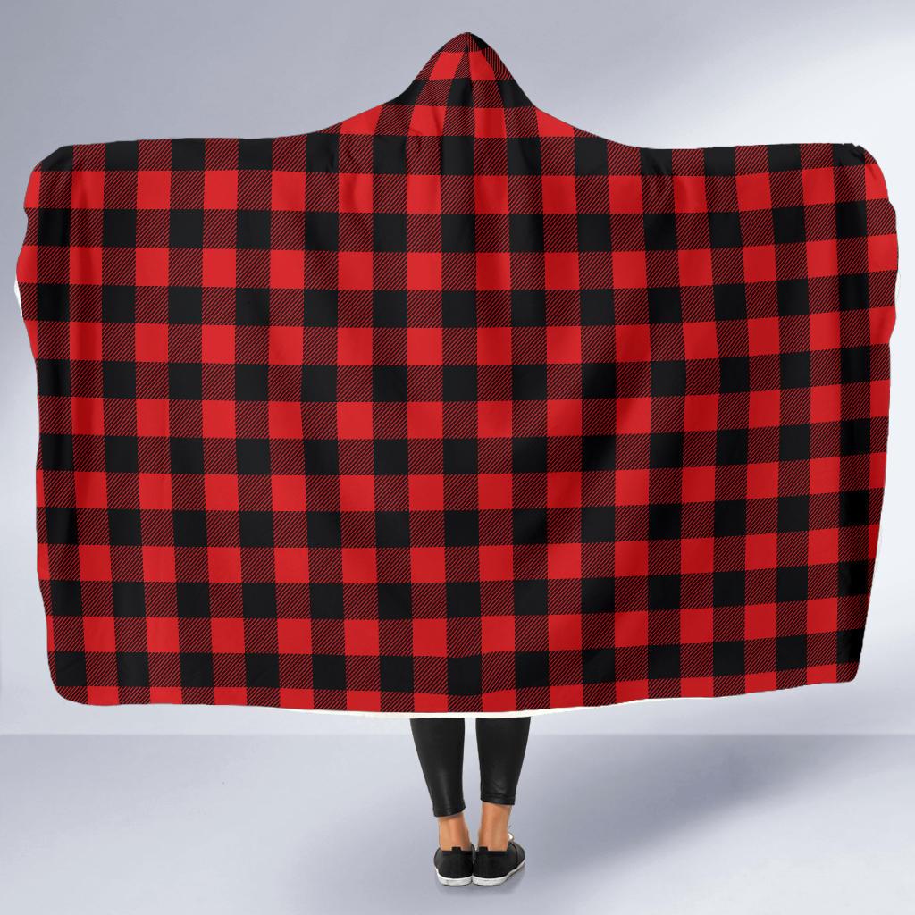Red Black Buffalo Tartan Plaid Pattern Hooded Blanket-JTAMIGO.COM
