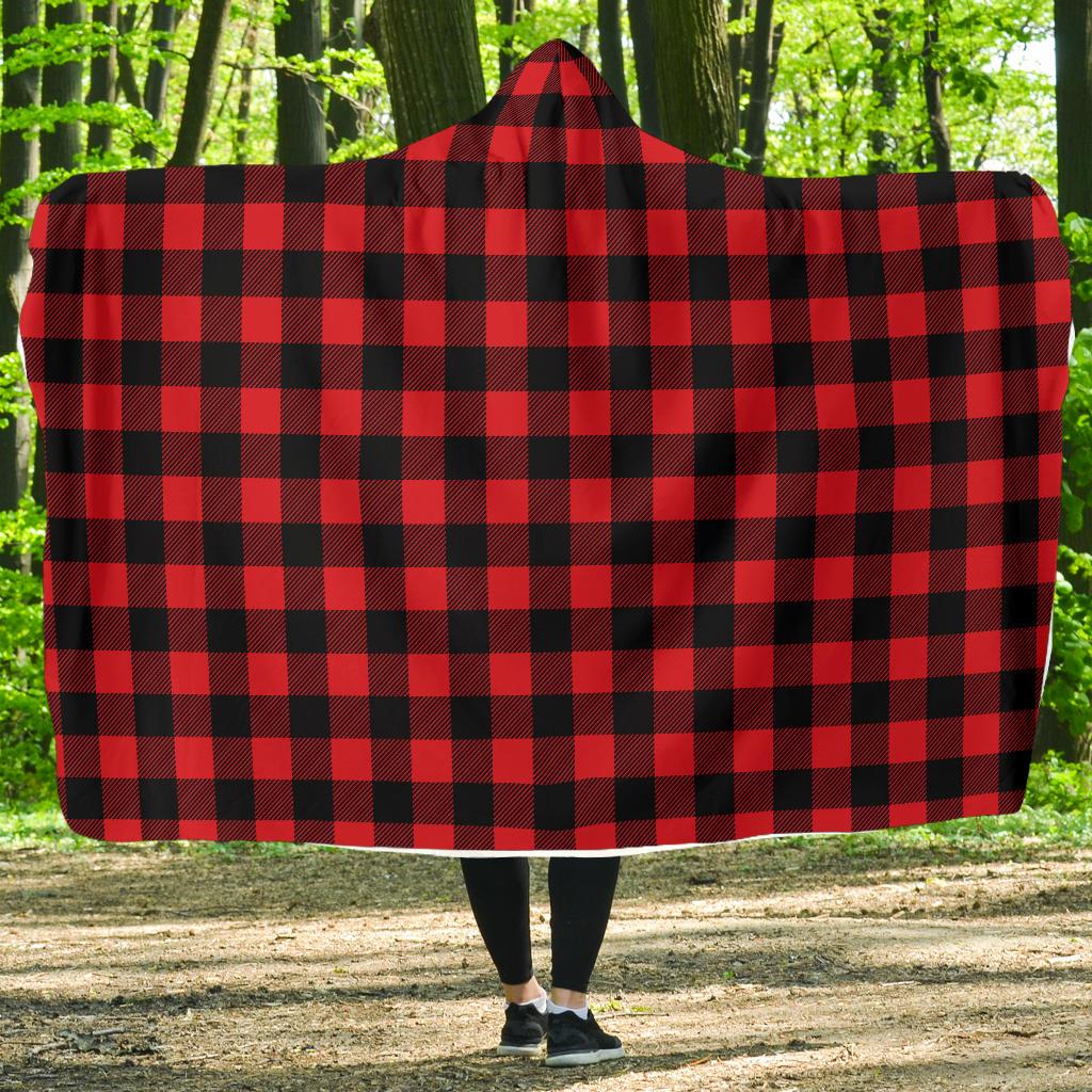 Red Black Buffalo Tartan Plaid Pattern Hooded Blanket-JTAMIGO.COM