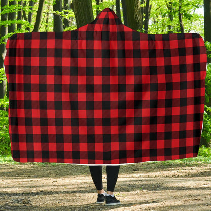 Red Black Buffalo Tartan Plaid Pattern Hooded Blanket-JTAMIGO.COM