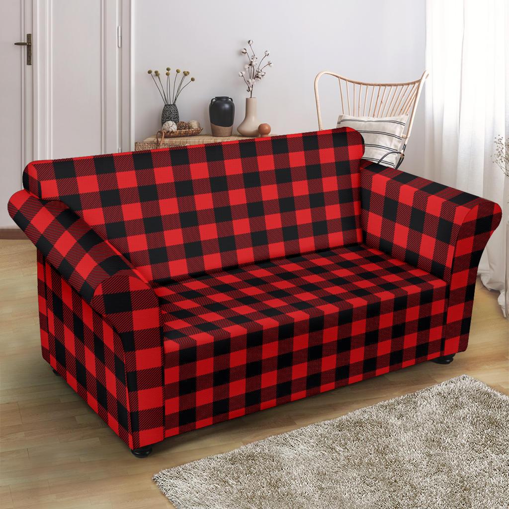 Red Black Buffalo Tartan Plaid Pattern Loveseat Slipcover-JTAMIGO.COM