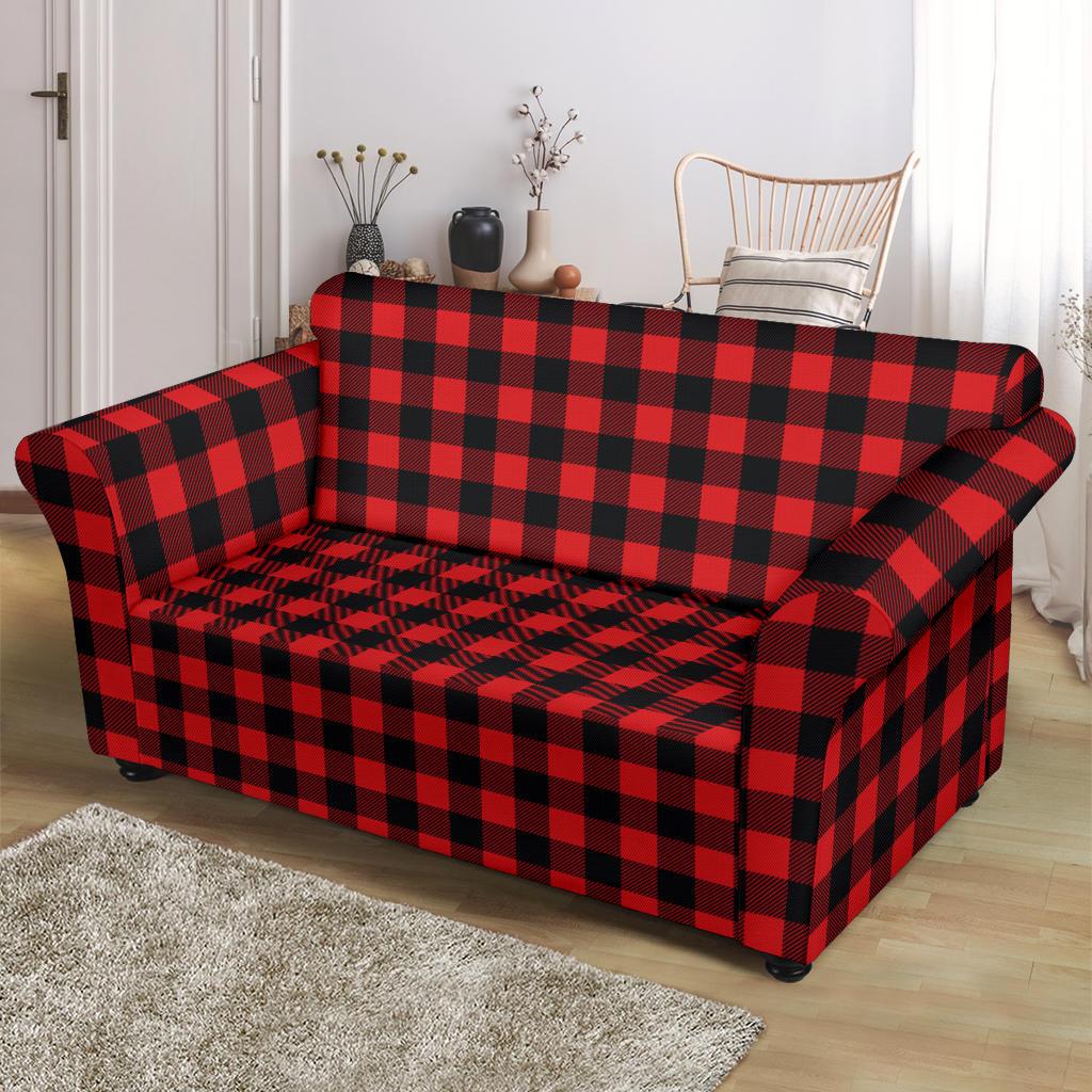 Red Black Buffalo Tartan Plaid Pattern Loveseat Slipcover-JTAMIGO.COM