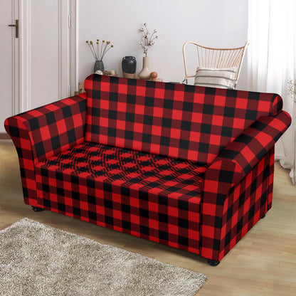 Red Black Buffalo Tartan Plaid Pattern Loveseat Slipcover-JTAMIGO.COM