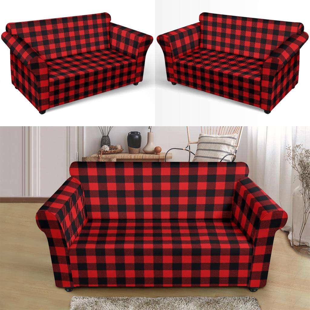 Red Black Buffalo Tartan Plaid Pattern Loveseat Slipcover-JTAMIGO.COM