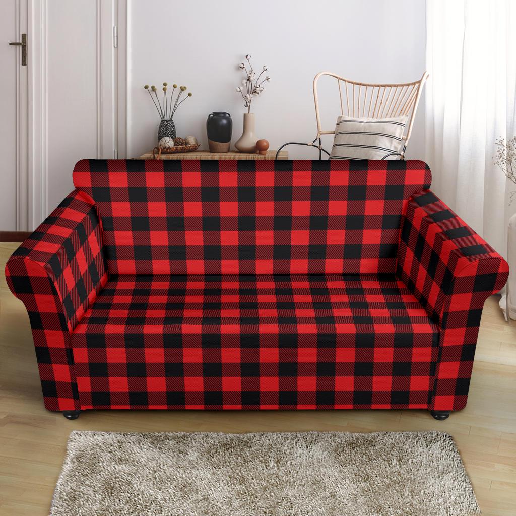Red Black Buffalo Tartan Plaid Pattern Loveseat Slipcover-JTAMIGO.COM