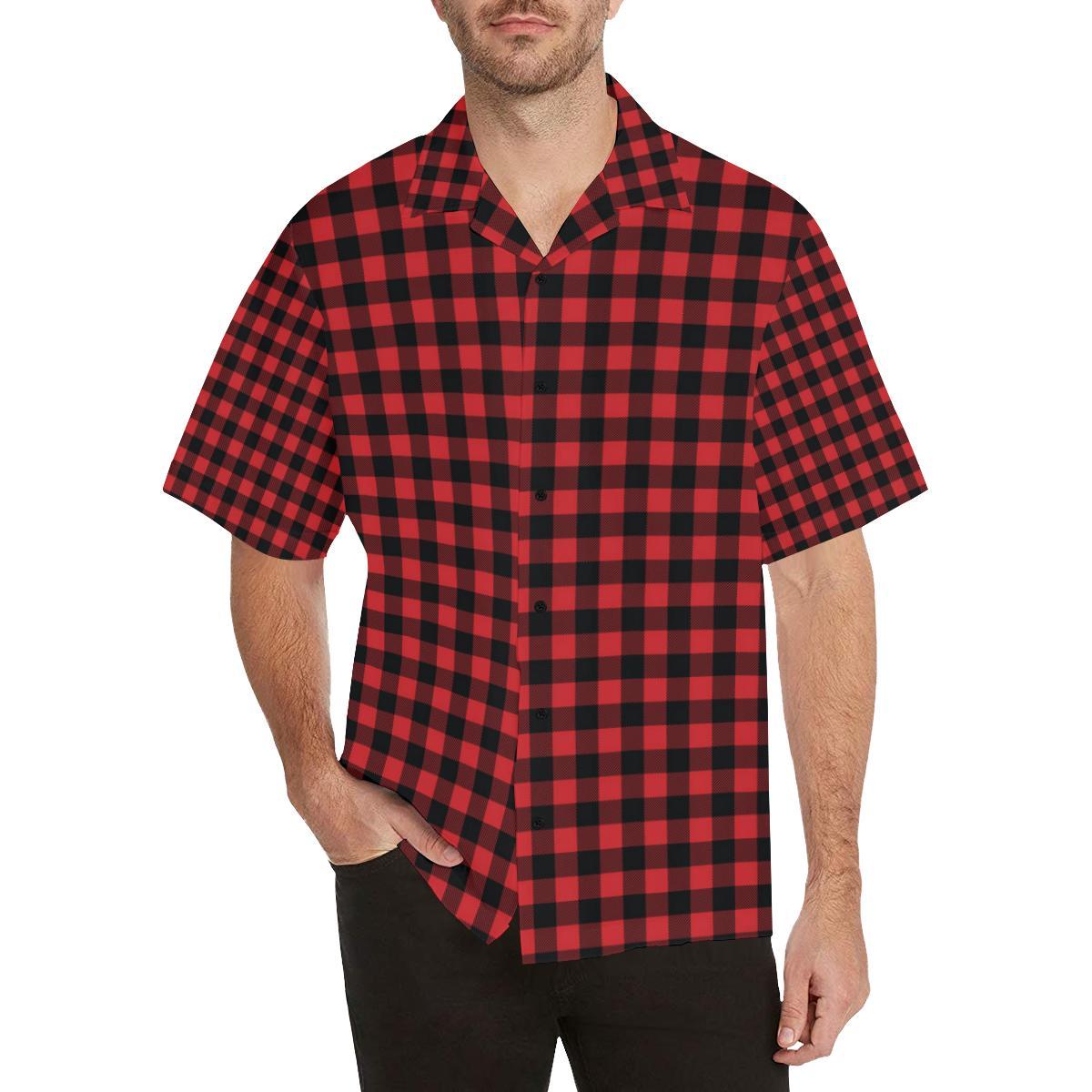 Red Black Buffalo Tartan Plaid Pattern Men Aloha Hawaiian Shirt