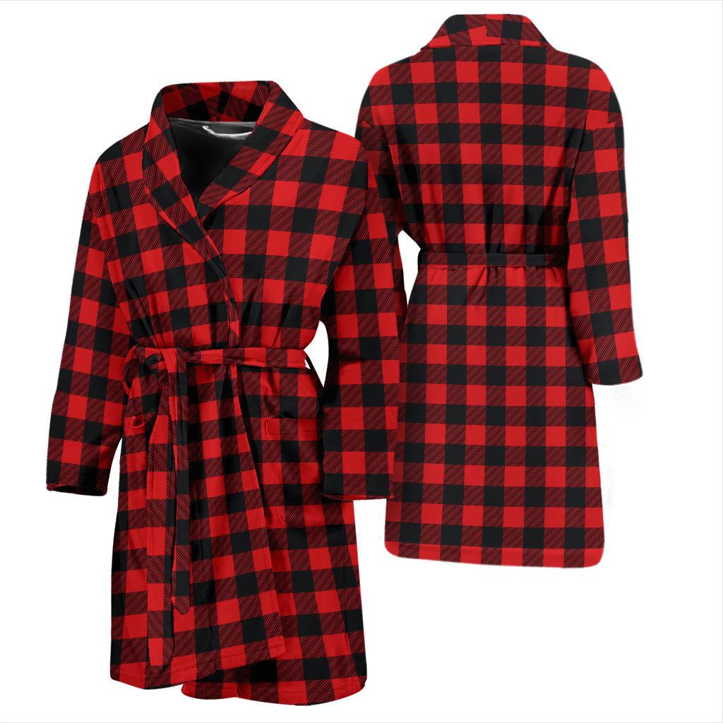 Red Black Buffalo Tartan Plaid Pattern Men Bath Robe-JTAMIGO.COM