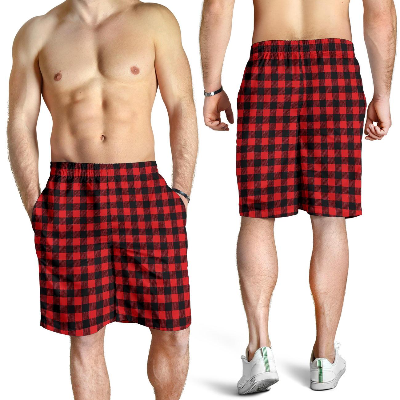 Red Black Buffalo Tartan Plaid Pattern Mens Shorts-JTAMIGO.COM