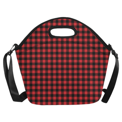 Red Black Buffalo Tartan Plaid Pattern Neoprene Lunch Bag (Model 1669)(Large)-JTAMIGO.COM