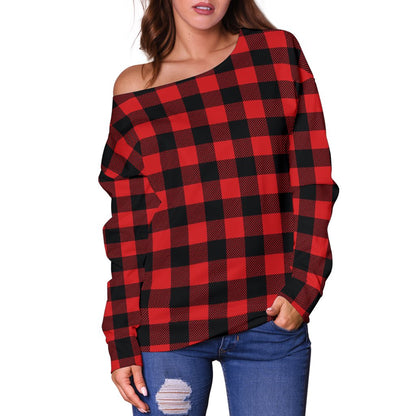 Red Black Buffalo Tartan Plaid Pattern Off Shoulder Sweatshirt