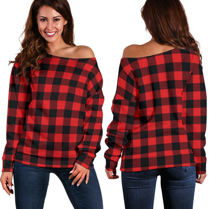 Red Black Buffalo Tartan Plaid Pattern Off Shoulder Sweatshirt