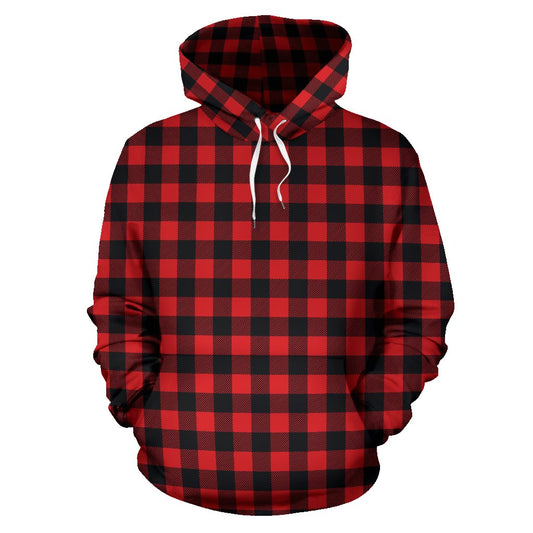 Red Black Buffalo Tartan Plaid Pattern Pullover Hoodie