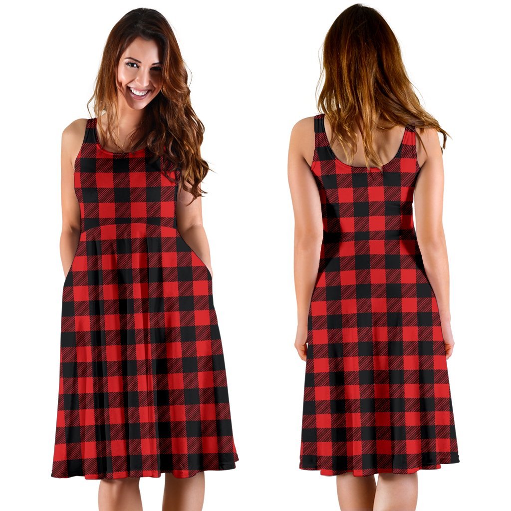 Red Black Buffalo Tartan Plaid Pattern Sleeveless Dress