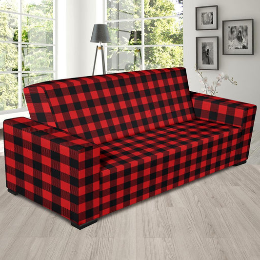 Red Black Buffalo Tartan Plaid Pattern Sofa Slipcover-JTAMIGO.COM