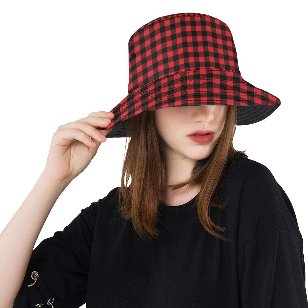Red Black Buffalo Tartan Plaid Pattern Unisex Bucket Hat