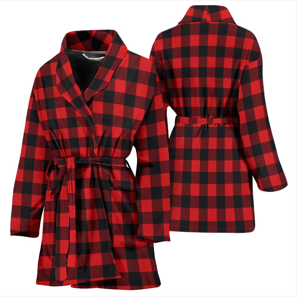 Red Black Buffalo Tartan Plaid Pattern Women Bath Robe-JTAMIGO.COM