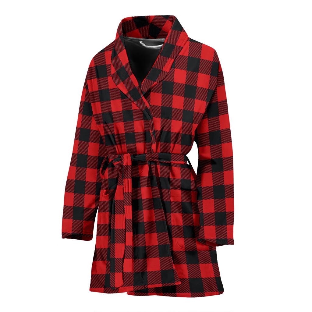 Red Black Buffalo Tartan Plaid Pattern Women Bath Robe-JTAMIGO.COM