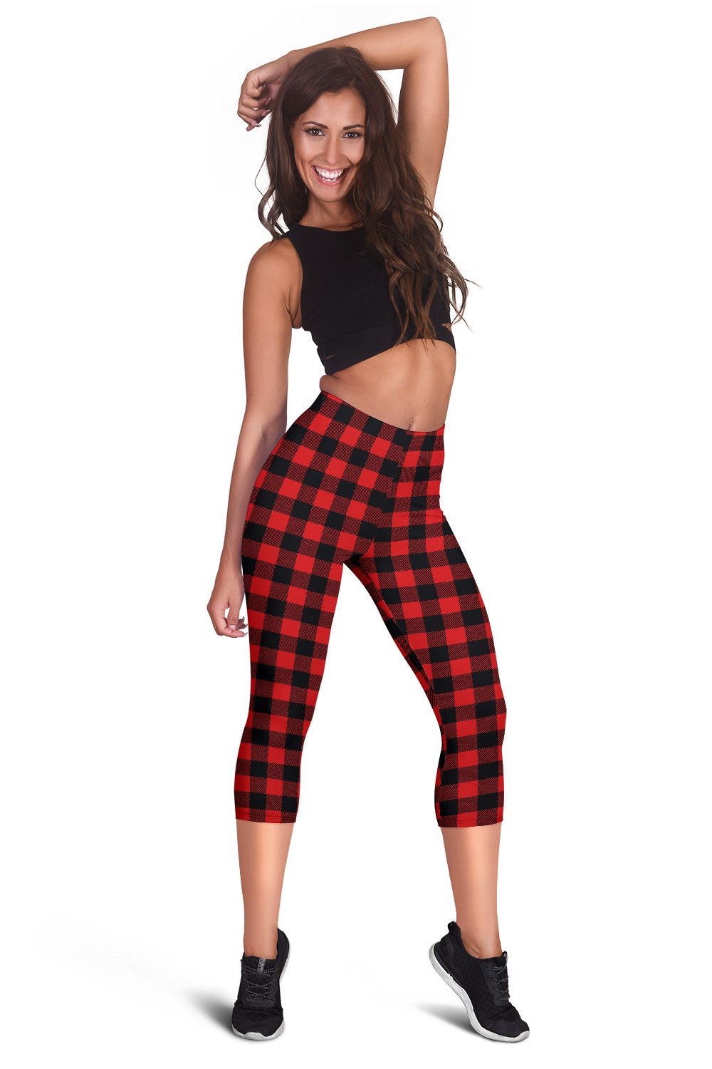 Red Black Buffalo Tartan Plaid Pattern Women Capris