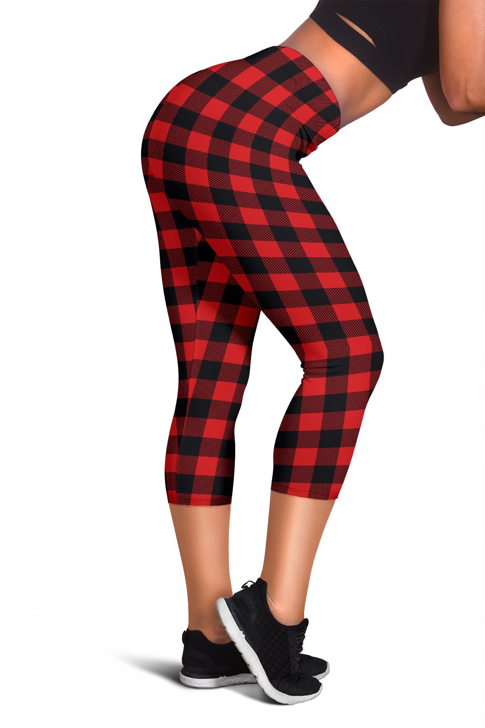 Red Black Buffalo Tartan Plaid Pattern Women Capris