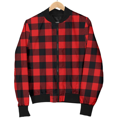 Red Black Buffalo Tartan Plaid Pattern Women Casual Bomber Jacket