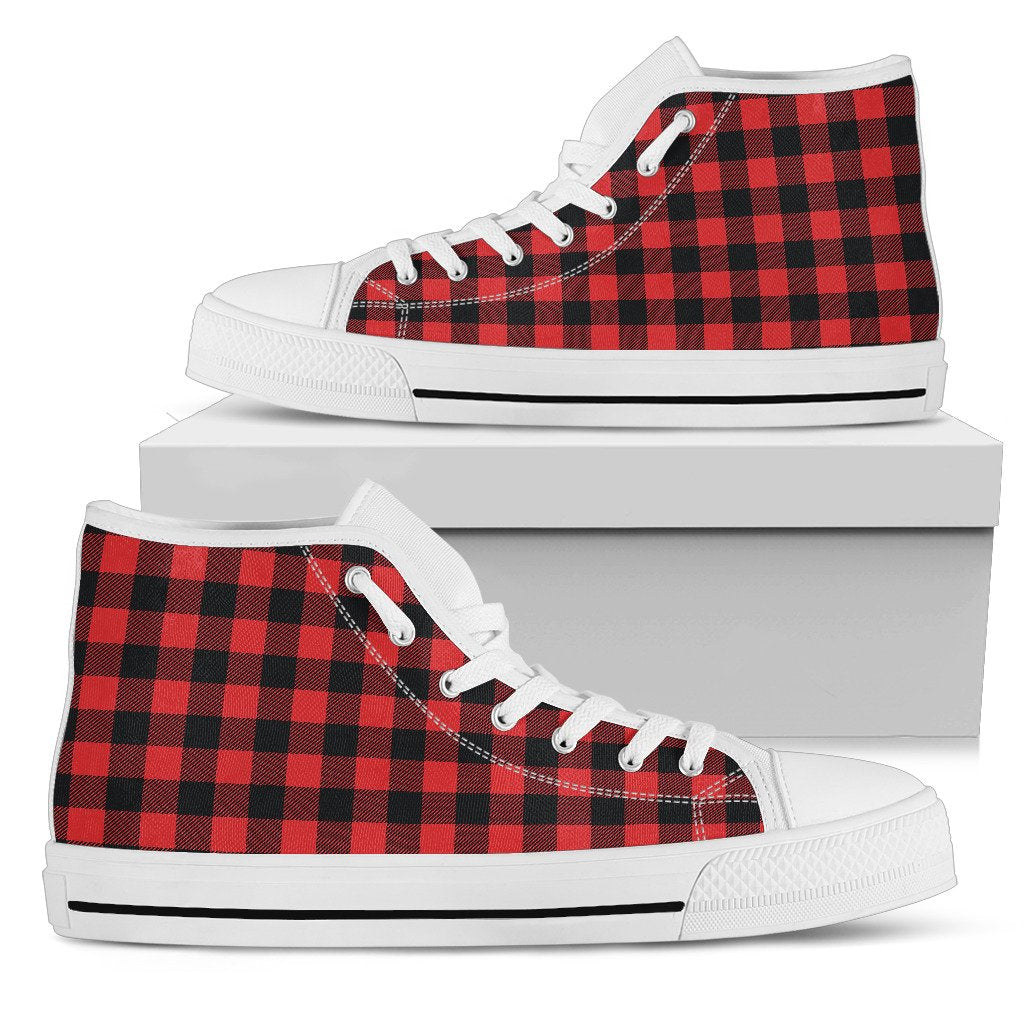 Red Black Buffalo Tartan Plaid Pattern Women High Top Shoes