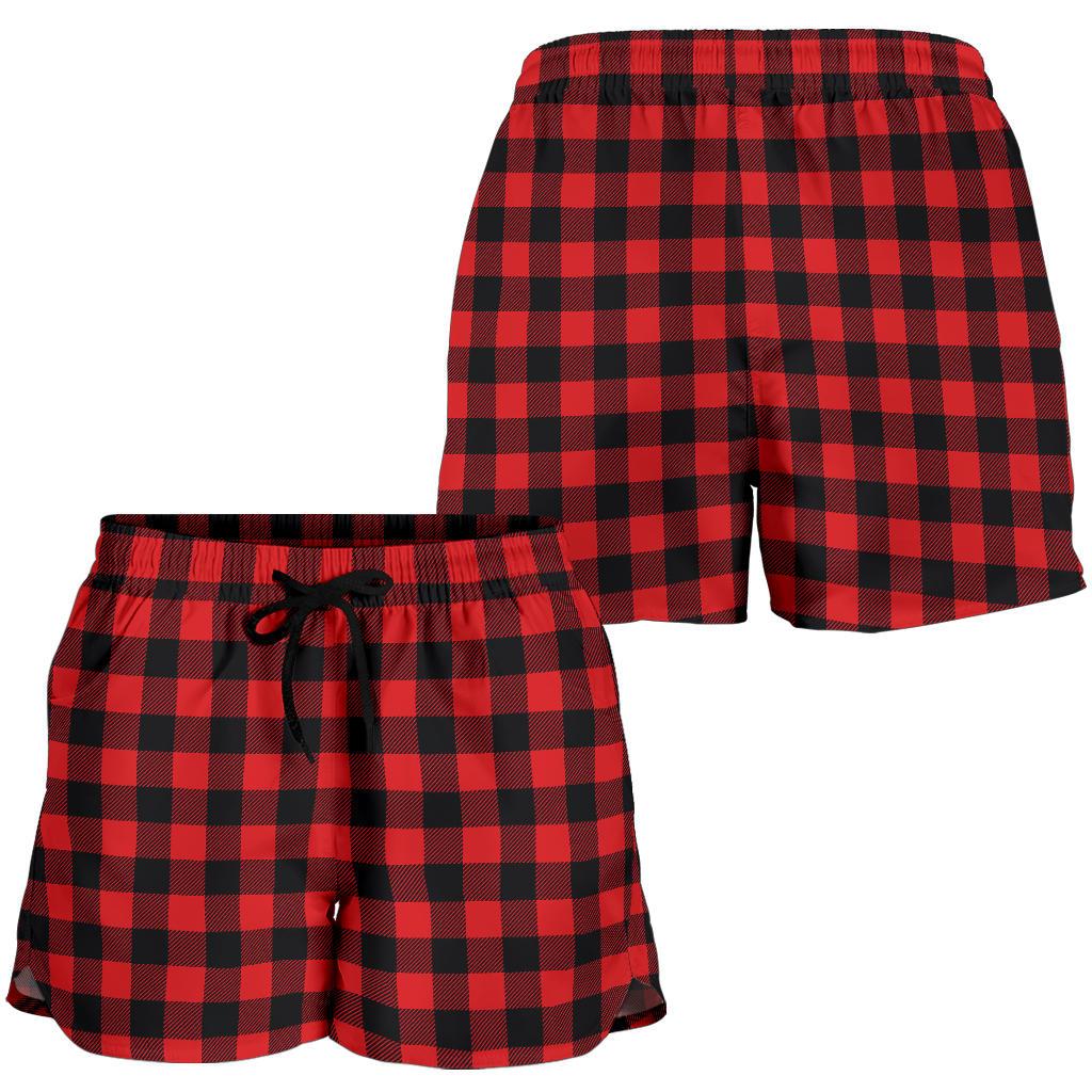 Red Black Buffalo Tartan Plaid Pattern Women Shorts-JTAMIGO.COM