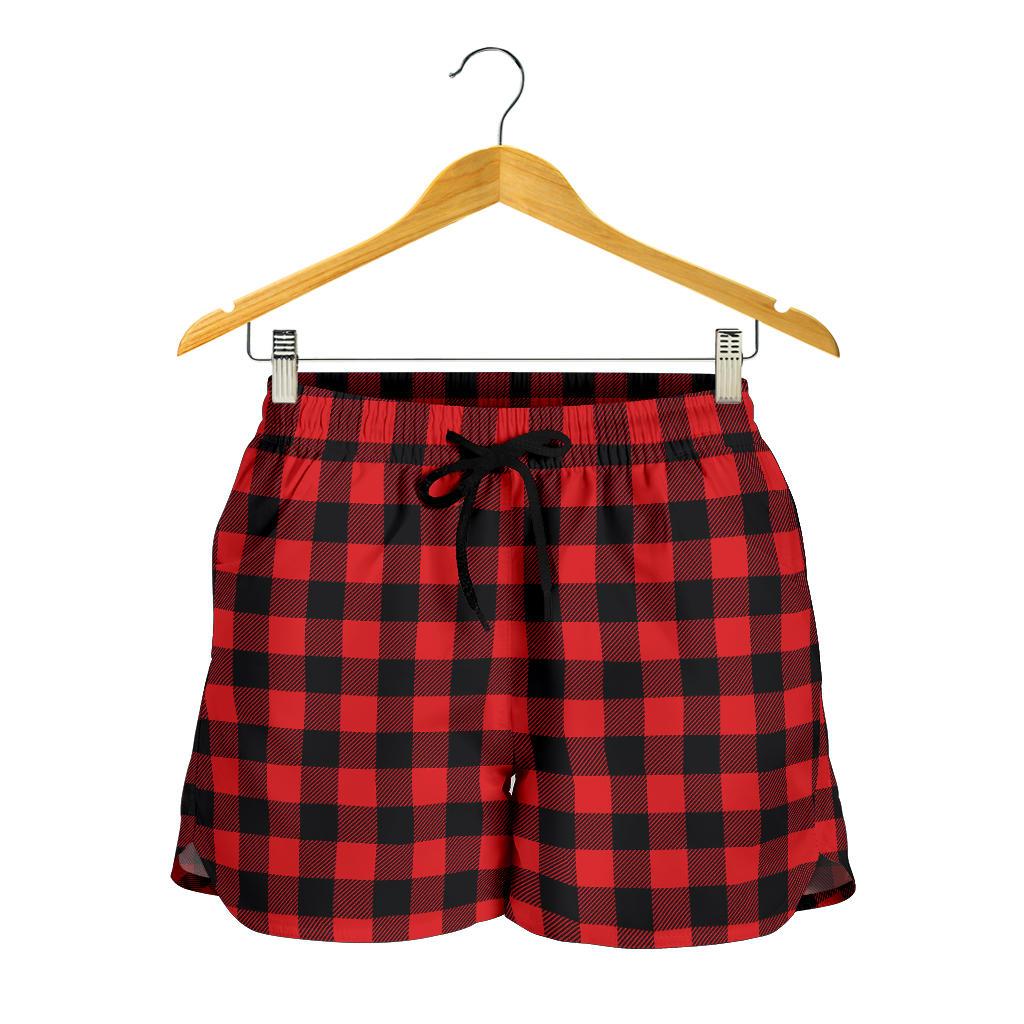 Red Black Buffalo Tartan Plaid Pattern Women Shorts-JTAMIGO.COM