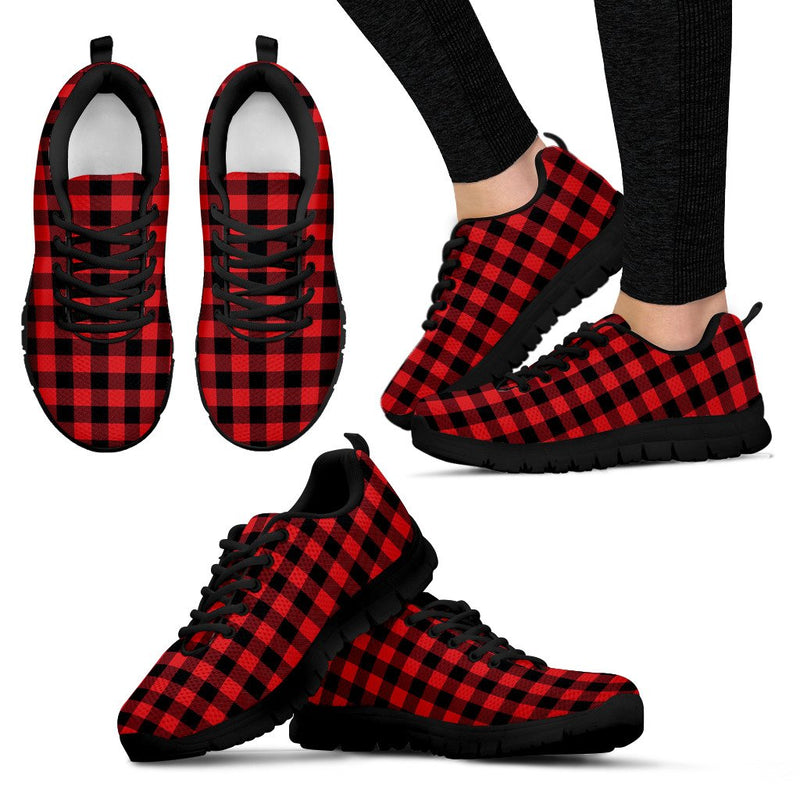 Red Black Buffalo Tartan Plaid Pattern Women Sneakers Shoes
